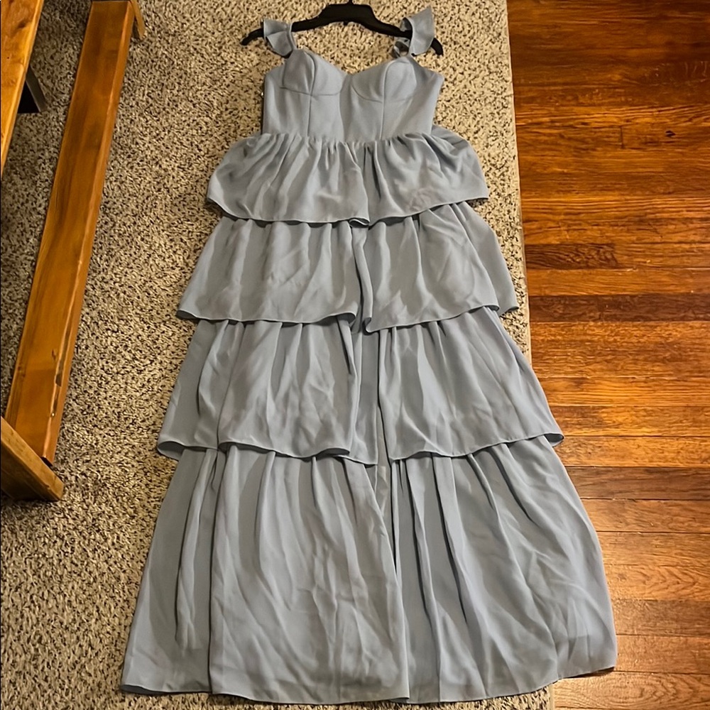 JJs House Dusty Blue Layered Maxi Dress
